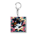 マッケンデジタルワールドの葛飾猫斎　猫名黒雪　浮世絵lofiアートパンクシティ　かわいいねこ Acrylic Key Chain