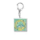 森の中の【日本画原画】ミモザのリースに集うしあわせの青い鳥 Acrylic Key Chain