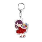 まなclarinetの虹色の花束とクラリネットを持つ女の子 Acrylic Key Chain