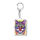 miamissioneのカラフルでエスニックテイストでポップな猫－Colorful, ethnic flavored, pop cat. アクリルキーホルダー