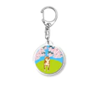 わんらぶの桜道通り行くわんちゃん Acrylic Key Chain