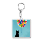 Emmartの黒猫と風船と青い空 Acrylic Key Chain