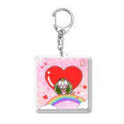 旅猫王子れぉにゃん👑😼公式(レイラ・ゆーし。)の【虹に座る☆れぉにゃん】ピンク空 Acrylic Key Chain