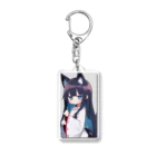 ケモ耳美少女キツネちゃん（AIart）の紺色の髪のキツネの女の子 Acrylic Key Chain