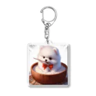 Pom-Dog'sのご飯に埋もれる白ポメ Acrylic Key Chain