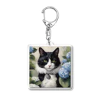 capcat1919のハチワレ猫白黒と紫陽花 Acrylic Key Chain