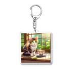 yoiyononakaの三毛猫と茶碗 Acrylic Key Chain