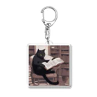 mugcupの本を読む黒猫 Acrylic Key Chain