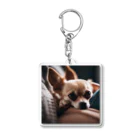 oscartakaの飼い主の足元にくっついているチワワ Acrylic Key Chain