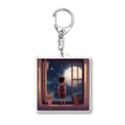 たまねぎの窓の中に立つ少年が、深い夜空を見つめている。 Acrylic Key Chain
