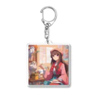 Koyo3181のフクロウと一緒にアートワークショップを開催する女性 Acrylic Key Chain