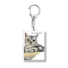 ねこもふ生活の物思いにふけるクロ Acrylic Key Chain