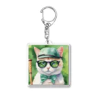 ryusky_333のサングラスをかけた猫がゴルフに集中！ Acrylic Key Chain