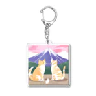 Shironekokuuの富士山と親子ねこ Acrylic Key Chain