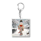 日本の風景 COOL JAPANの日本の風景、冬雪降る中を歩く舞妓さん　MAIKO walking in the snow Acrylic Key Chain