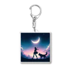 takoashiの三日月の夜、相棒の狼と散歩する狩人 Acrylic Key Chain