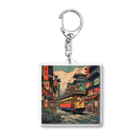 日本の風景 COOL JAPANの日本の風景:街中走る路面電車、Japanese senery:Tram in the city Acrylic Key Chain