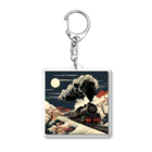 日本の風景 COOL JAPANの日本の風景:月夜のSL 蒸気機関車、Japanese senery: SL steam locomotive on a moonlit night Acrylic Key Chain