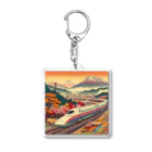 日本の風景 COOL JAPANの日本の風景:田園地帯を駆け抜ける新幹線、Japanese scenery: Shinkansen running through the countryside Acrylic Key Chain