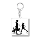 AI間違い探しの犬を散歩する女の子のシルエット Acrylic Key Chain