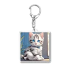yoiyononakaの虎縞白猫のまなざし04 Acrylic Key Chain