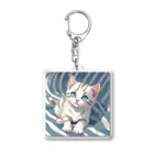 yoiyononakaの虎縞白猫のまなざし06 Acrylic Key Chain