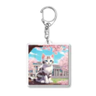 yoiyononakaの春と桜と虎縞白猫10 Acrylic Key Chain