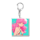 toya-General storeのピンクヘアーレトロガール Acrylic Key Chain