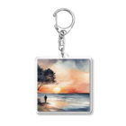 古賀新太郎の夕日に染まる海を背 Acrylic Key Chain