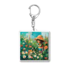 AQUAMETAVERSEのお花畑に囲まれる猫ちゃんと私 アメジスト 2846 Acrylic Key Chain