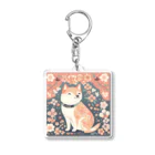 Grazing Wombatの日本画風、柴犬と桜-Japanese-style painting of a Shiba Inu with cherry blossoms アクリルキーホルダー