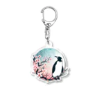 Green__teaのペンギンと桜サークル Acrylic Key Chain