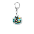 Surfing Dogの波乗りフレンチブルドッグ Acrylic Key Chain