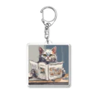 ローズの雑誌を読む猫 Acrylic Key Chain