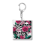 ピンクリボンの薔薇髑髏01 Acrylic Key Chain