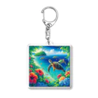 日本の風景 COOL JAPANの日本の風景:沖縄渡嘉志久ビーチの泳ぐ海がめ、Japanese scenery: Sea turtles swimming at Tokashiki Beach,Okinawa Acrylic Key Chain