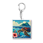 日本の風景 COOL JAPANの日本の風景:荒波にもまれる海がめ、Japanese scenery: Sea turtle caught in rough waves Acrylic Key Chain