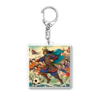 日本の風景 COOL JAPANの日本の昔と今が混在した光景:サッカーに興じる戦国武将、Japanesescenery:Sengoku warlords enjoying soccer Acrylic Key Chain