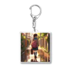 ふりむいての雨上がりの路地裏 Acrylic Key Chain