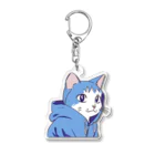 yamabの青いパーカーをきた猫 Acrylic Key Chain