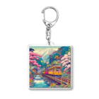 日本の風景 COOL JAPANの日本の風景:花の季節を楽しめる観光列車、Japanese scenery: Sightseeing train where you can enjoy the flower season Acrylic Key Chain