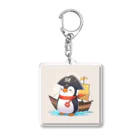 ganeshaのおもちゃの海賊船に乗ったかわいいペンギン Acrylic Key Chain