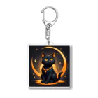 AI Fantasy Art Shopのblack cat in the moonlight② Acrylic Key Chain