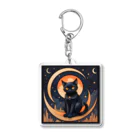 AI Fantasy Art Shopのblack cat in the moonlight⑤ Acrylic Key Chain