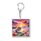 yunakiziの夕日の中シーガラスで遊ぶ子猫 Acrylic Key Chain