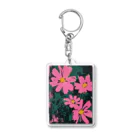 Q_kyuのPINK FLOWERS with Dark Background Acrylic Key Chain