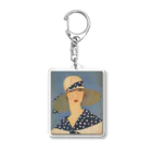 PALA's SHOP　cool、シュール、古風、和風、のlady wearing a sun hat Acrylic Key Chain