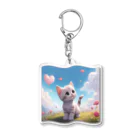 chibi_hikariのCute Kitten with Pink Heart Cloud Acrylic Key Chain