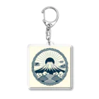 Cool Japanese CultureのMinimalist Traditional Japanese Motif Featuring Mount Fuji and Seigaiha Patterns アクリルキーホルダー