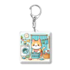 葉っぱのねこ　洗濯日和 Acrylic Key Chain